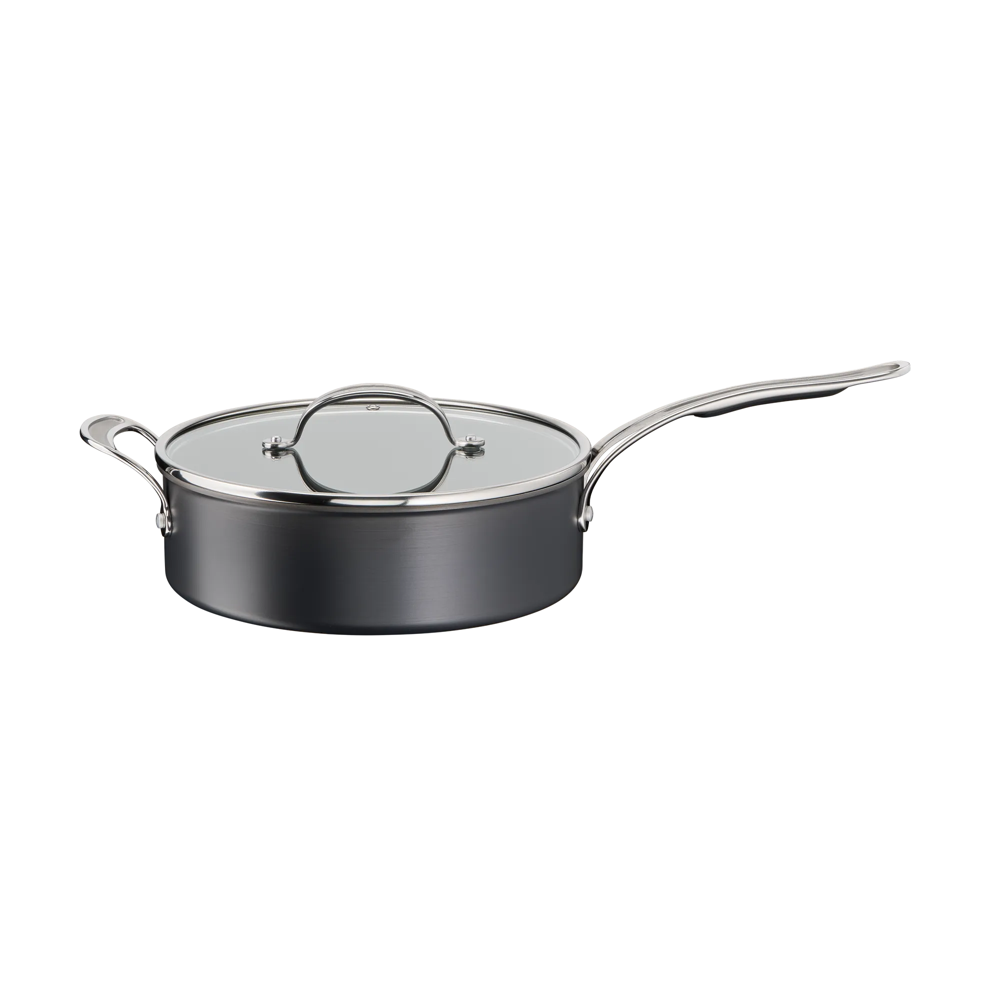 Jamie Oliver by Tefal Cooks Classic Non-Stick Induction Hard Anodised Sautepan + Lid 26cm side view