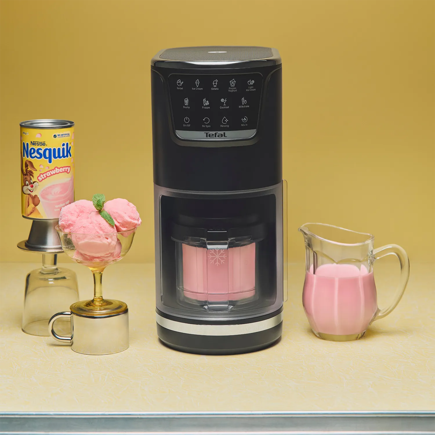 Tefal Dolci Black Knight Ice Cream Maker with Strawberry Nesquik tin