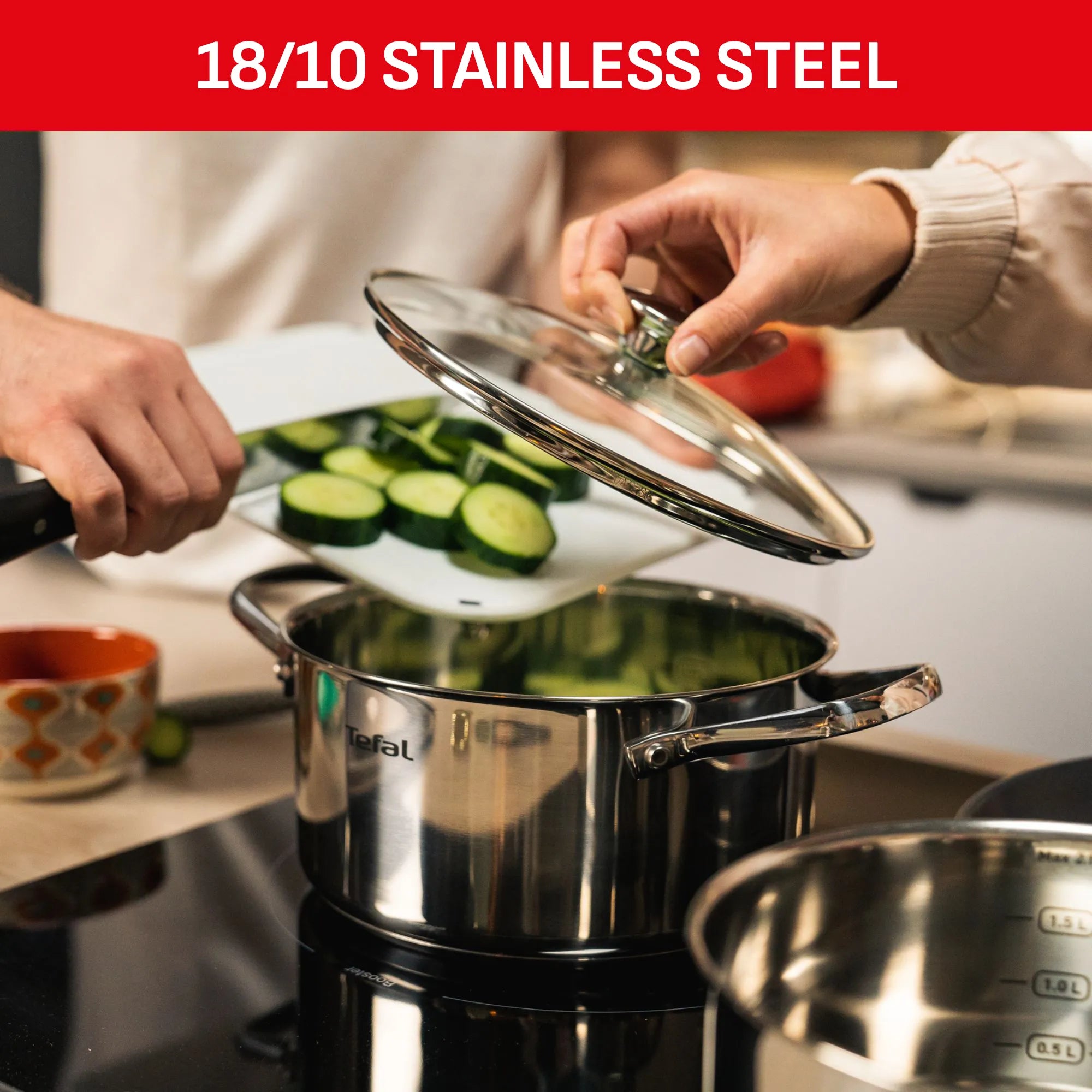 Tefal Cook Eat Induction 3pc Pot Set 18/10 stainless steel