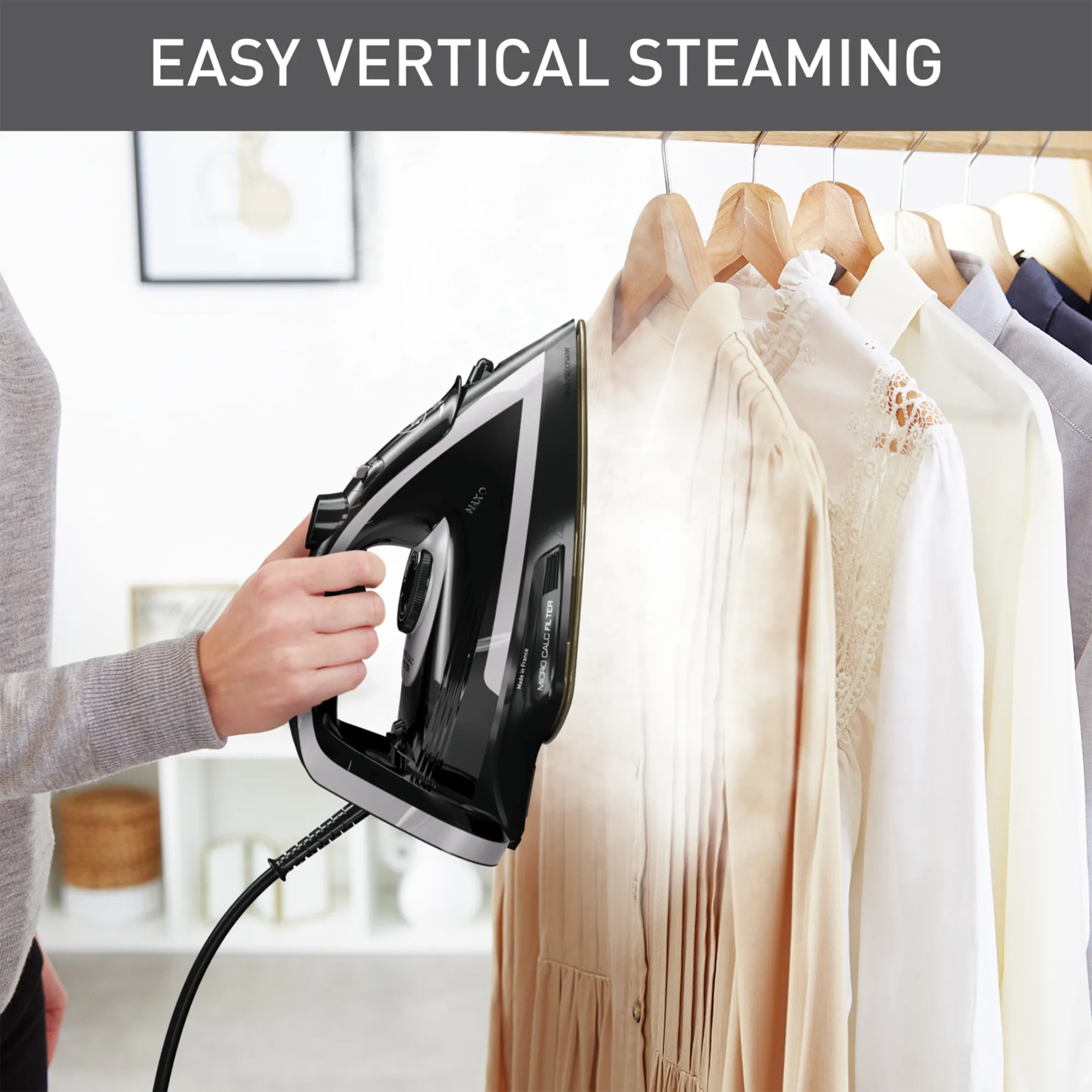 Tefal Puregliss Anti-Calc Shady & Black Steam Iron FV8062 with vertical steaming