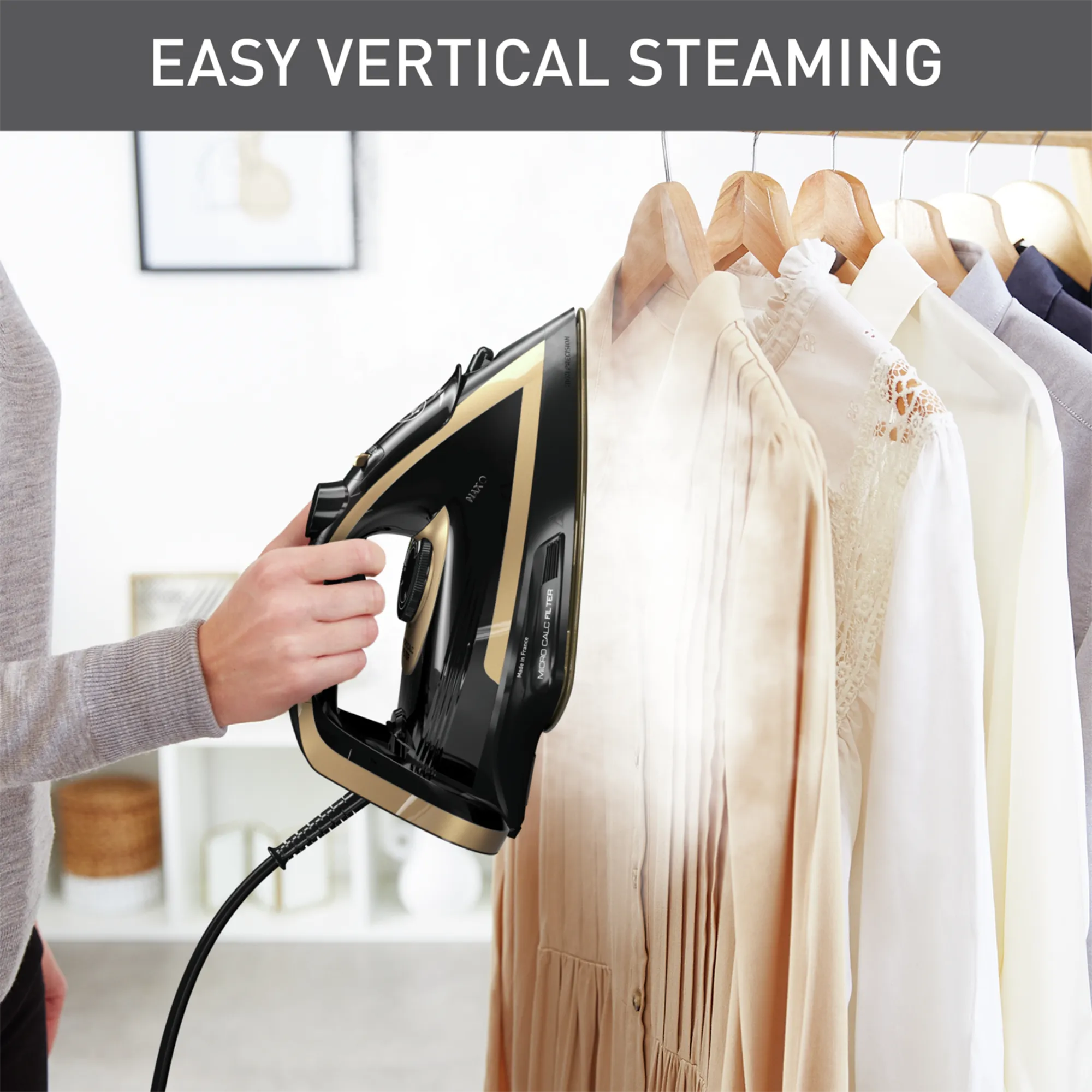 Tefal Puregliss Anti-Calc Copper & Black Steam Iron FV8064 with easy vertical steaming