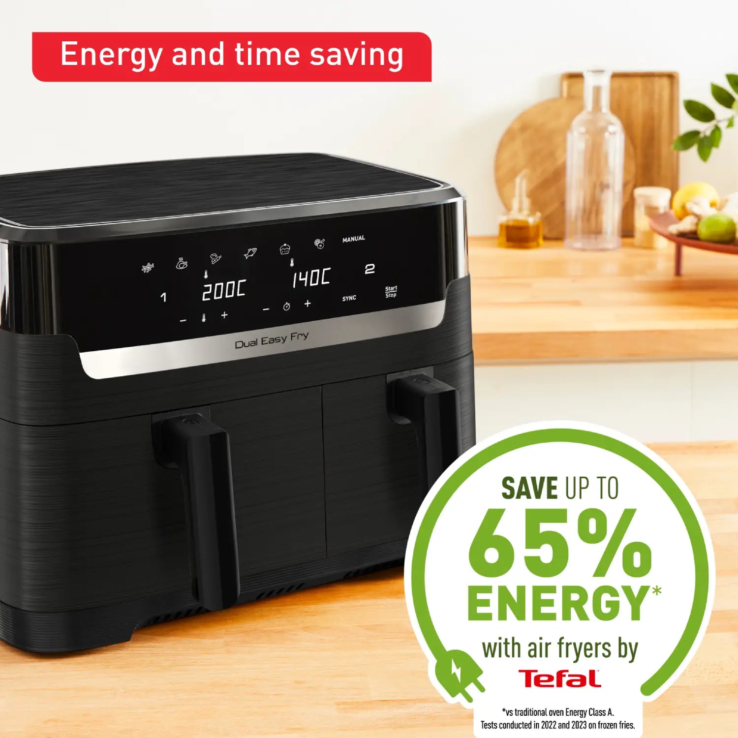 Tefal Dual Easy Fry Essential XXL Air Fryer Black EY901N Save up to 65% Energy