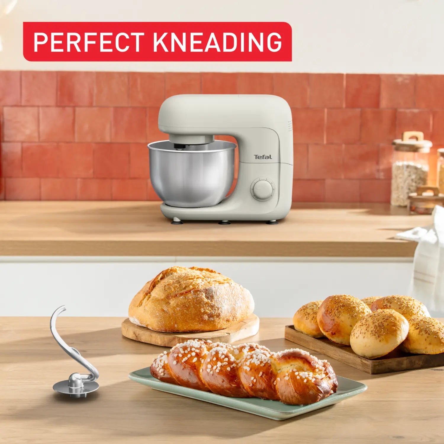 Tefal Bake Essential Stand Mixer White QB1601 perfect kneading