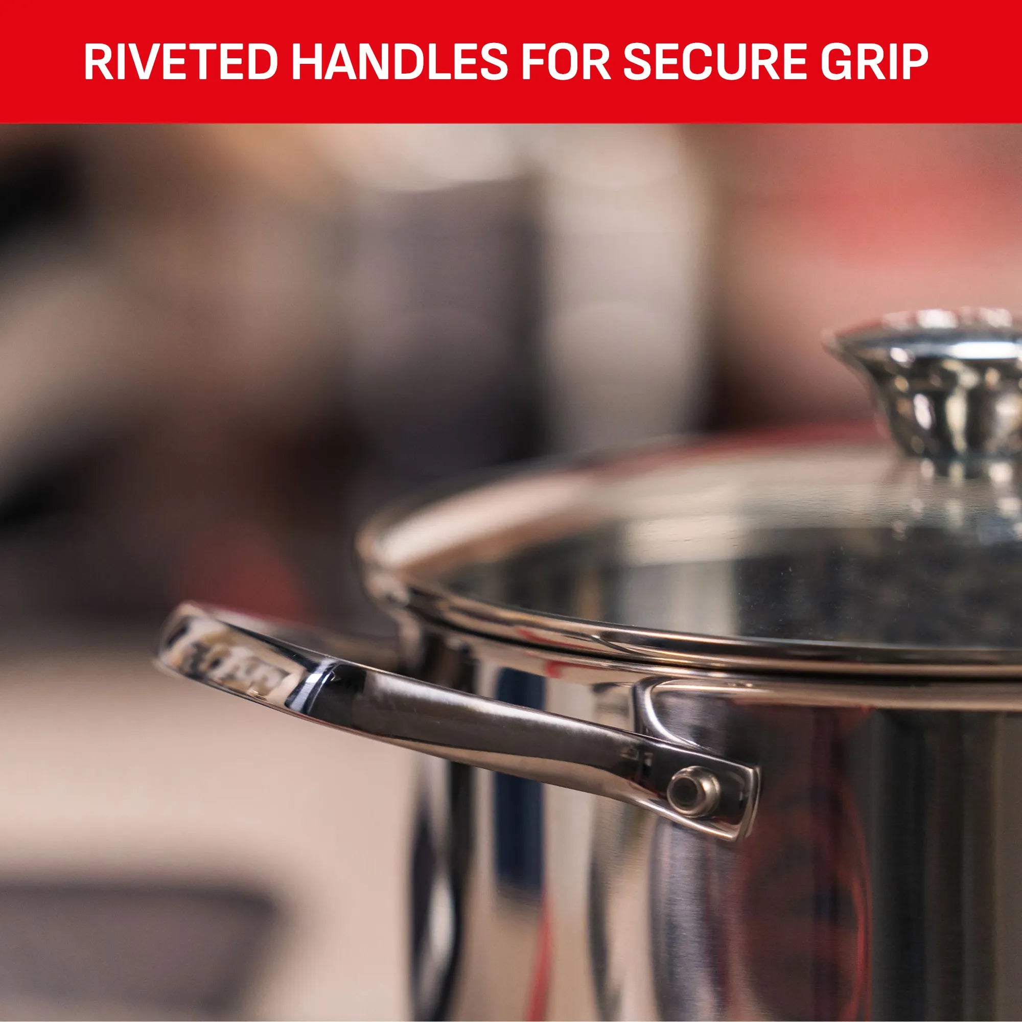 Tefal Cook Eat Induction 3pc Pot Set with riveted handles for secure grip