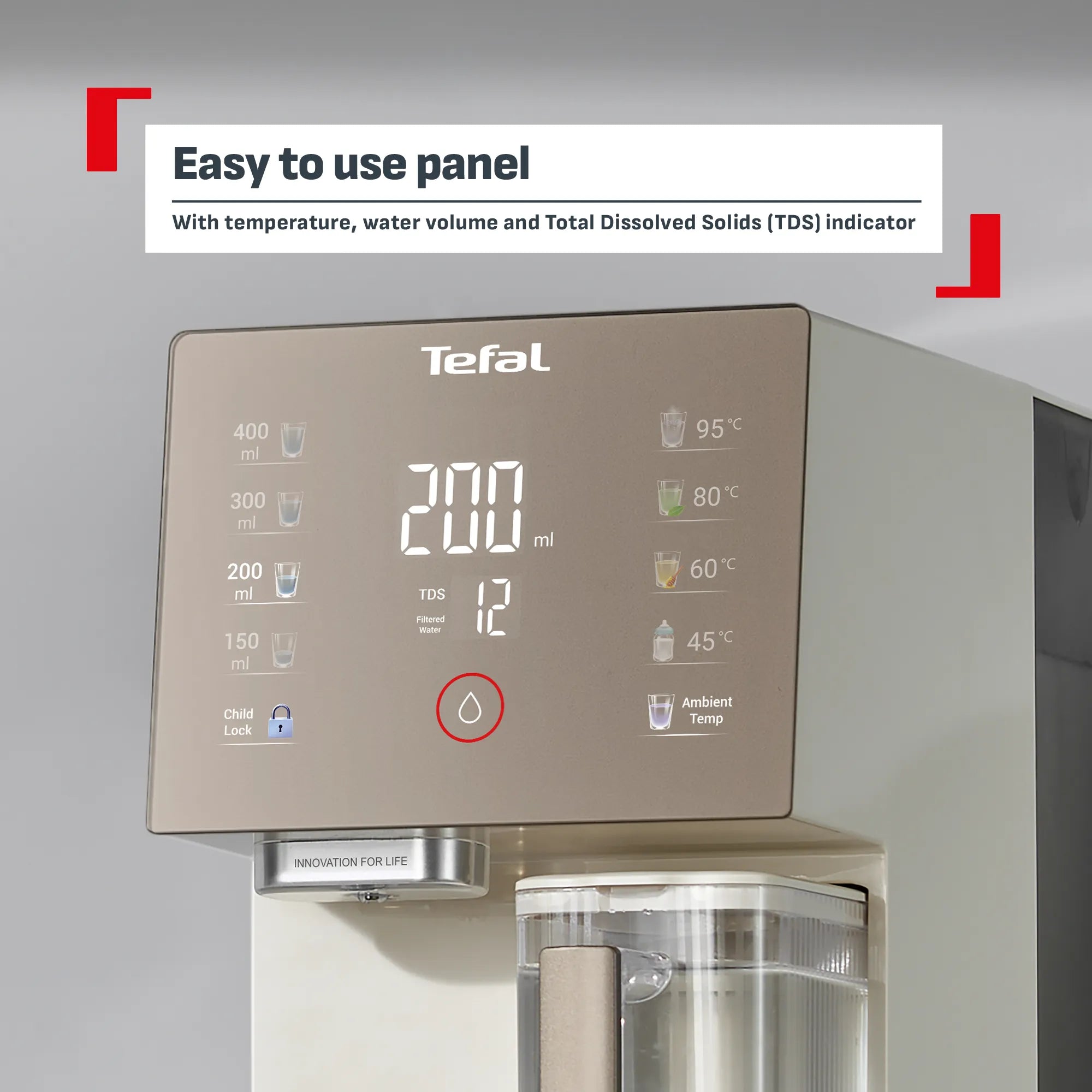 Tefal Pure Water Reverse Osmosis Compact Ambient & Hot Water Purifier Station BR453A with easy to use digital panel