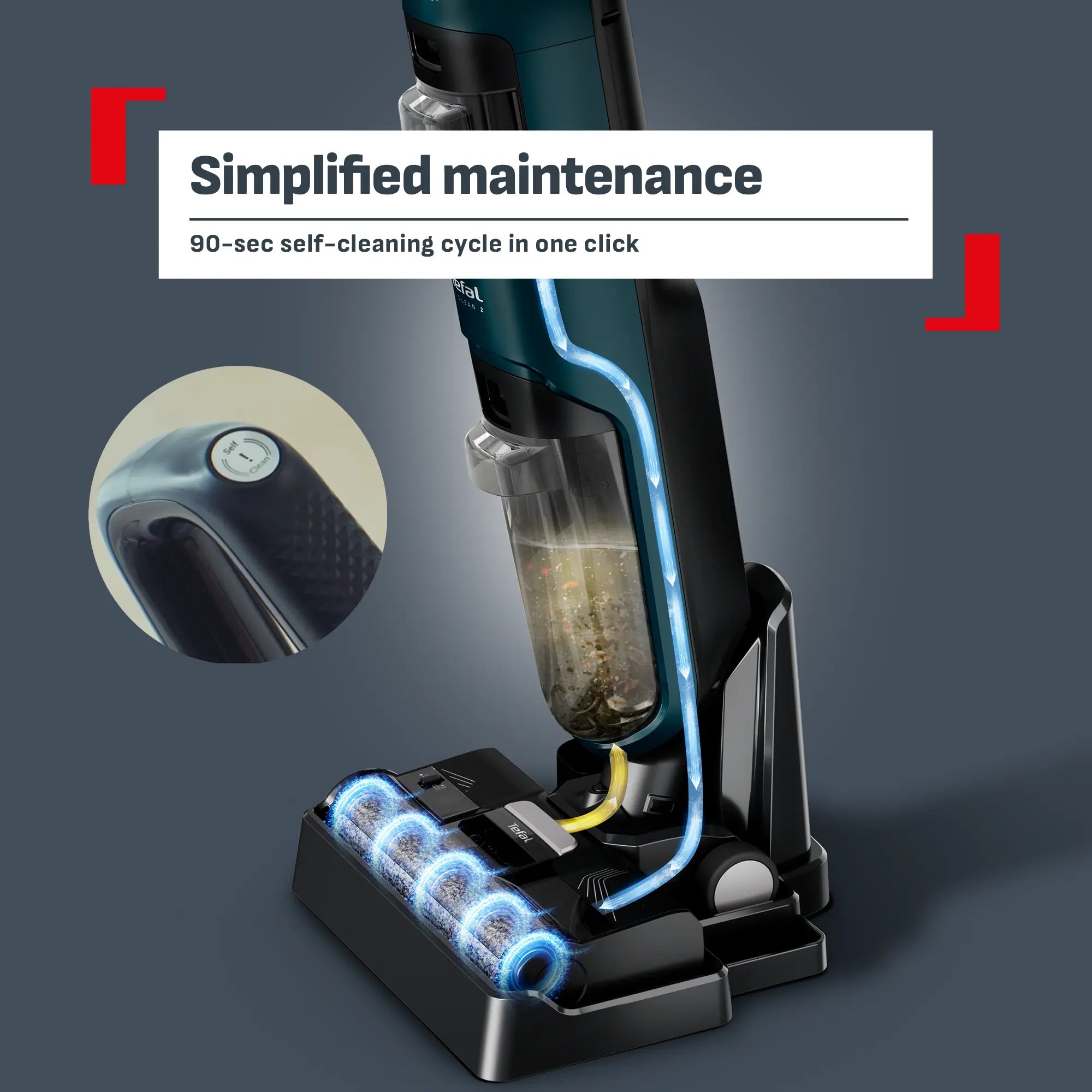 Tefal X-Clean 2 Cordless Vacuum & Floor Washer GF2251 with 90 second self-cleaning cycle in one click
