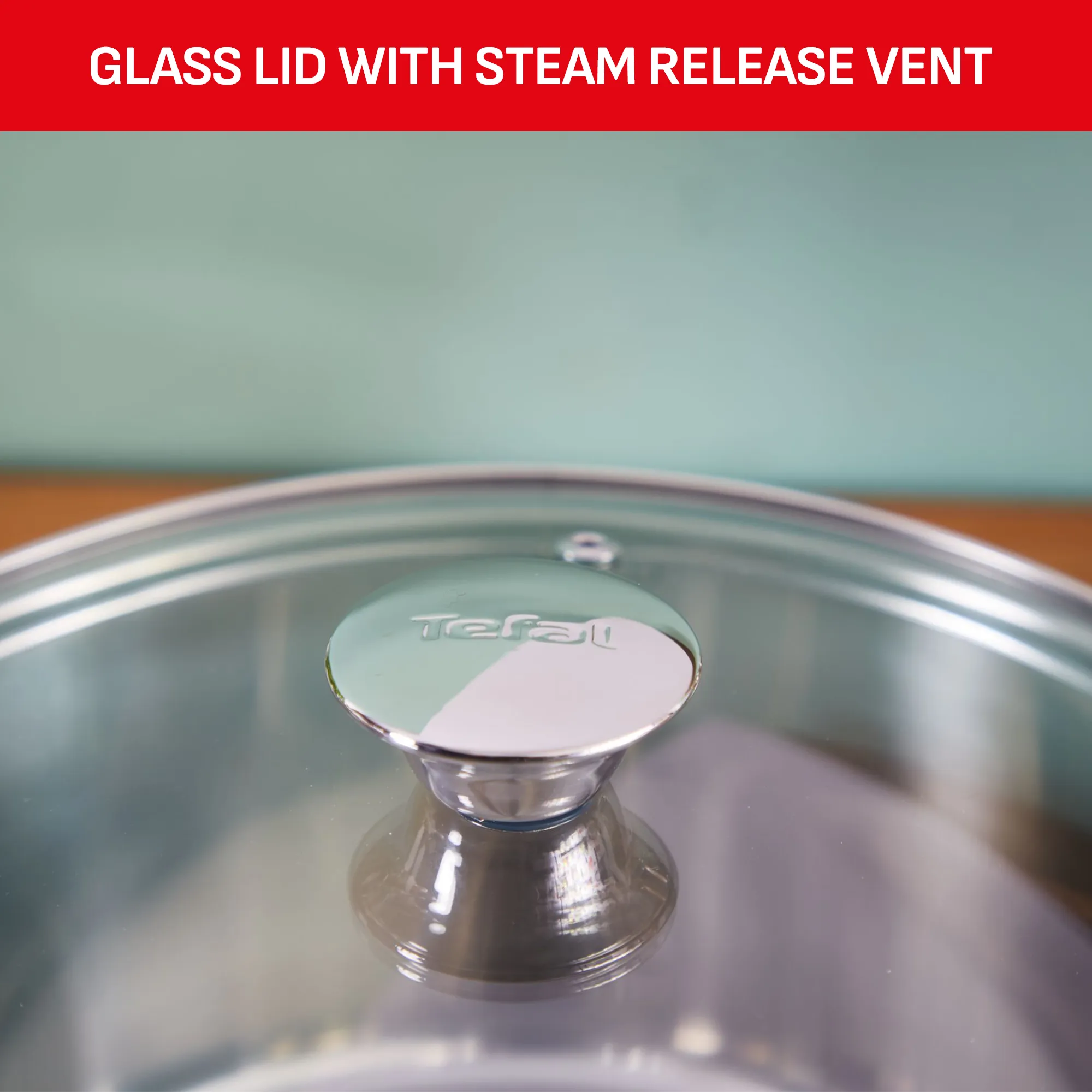 Tefal Cook Eat Induction 3pc Pot Set includes glass lid with steam release vent