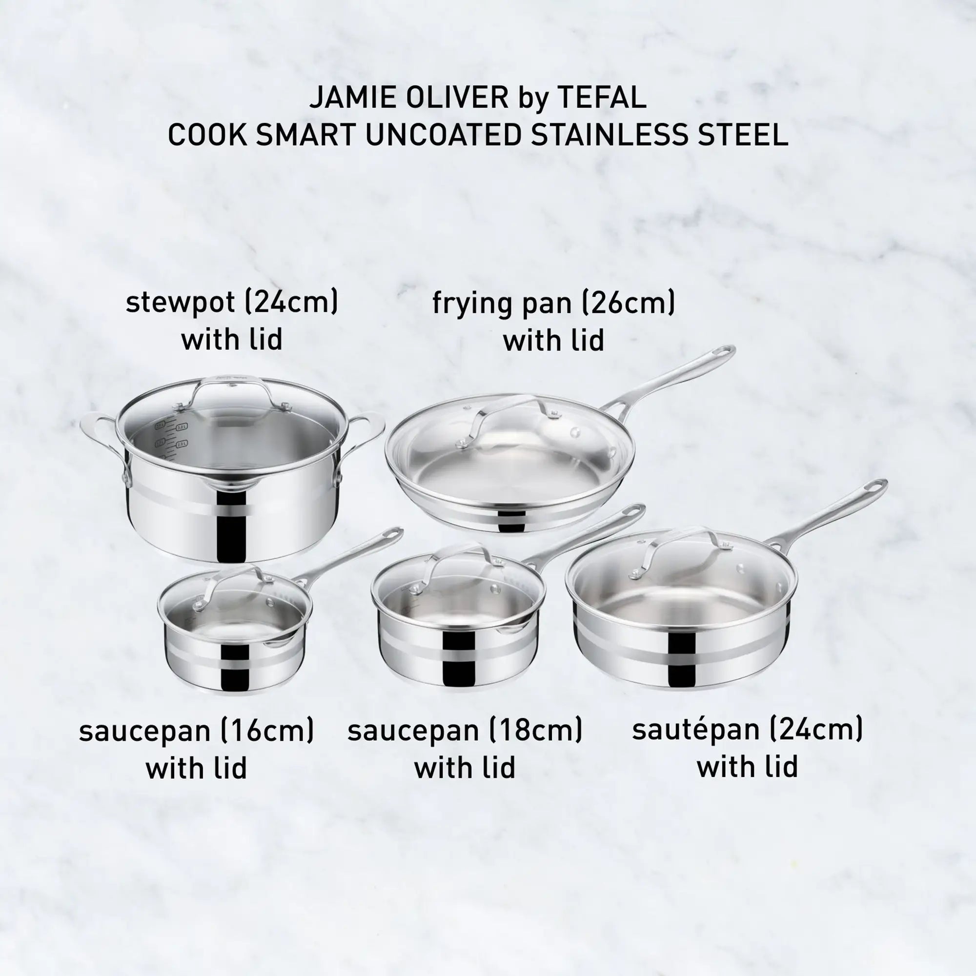 Jamie Oliver by Tefal Cook Smart Induction Uncoated Stainless Steel 5pc Set