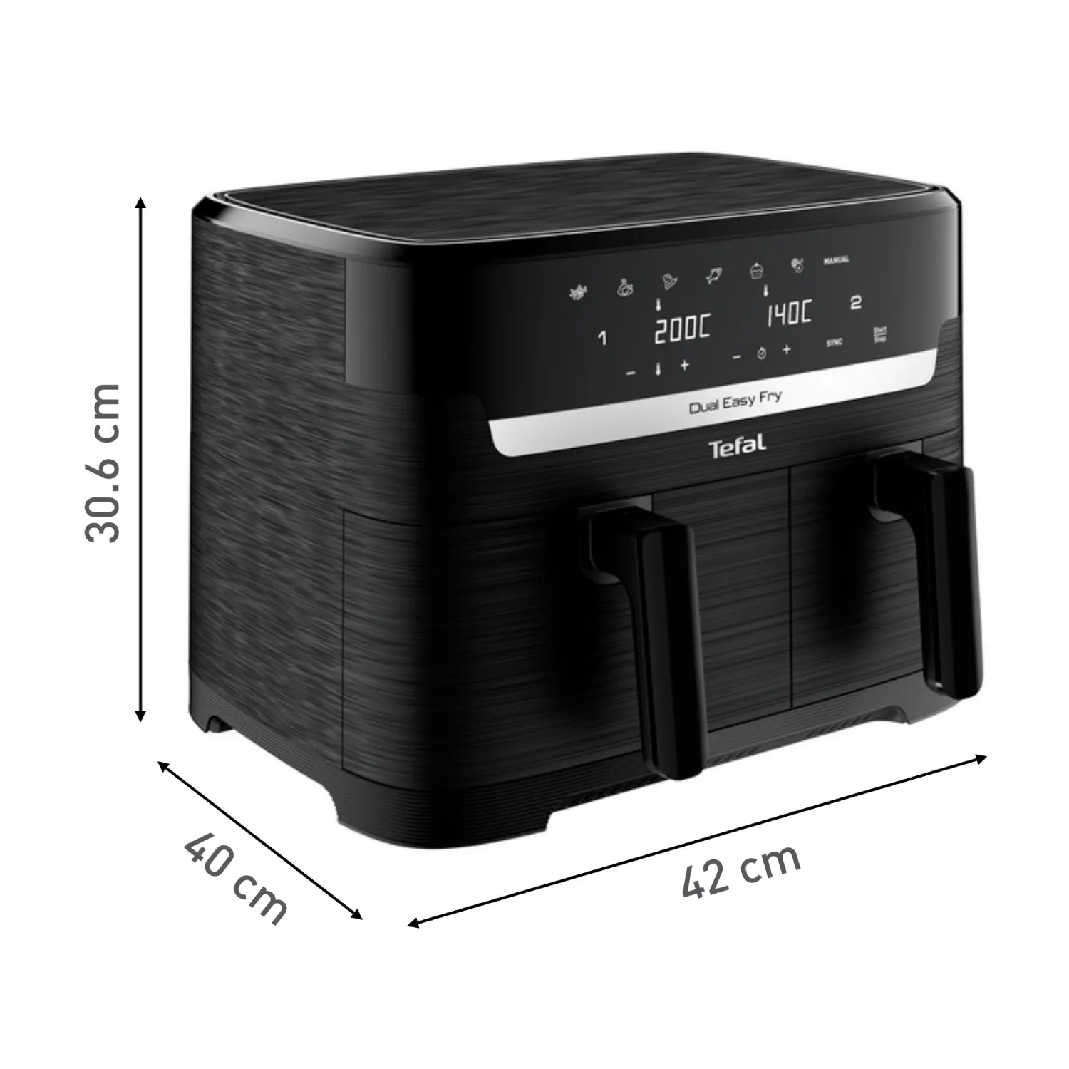 Tefal Dual Easy Fry Essential XXL Air Fryer Black EY901N Dimensions