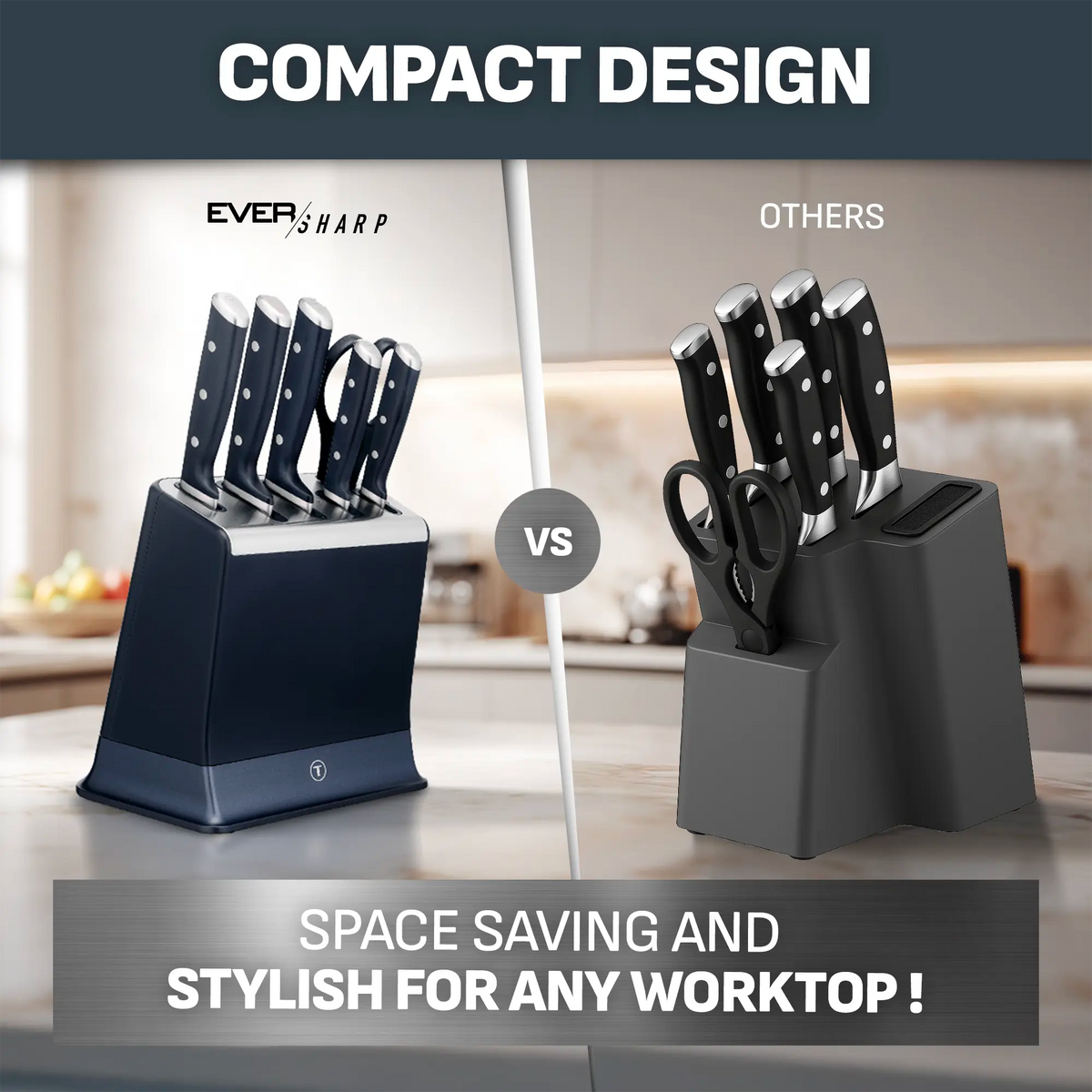 Tefal Eversharp Pro Knife Block 6pc Set + Block with Integrated Sharpener