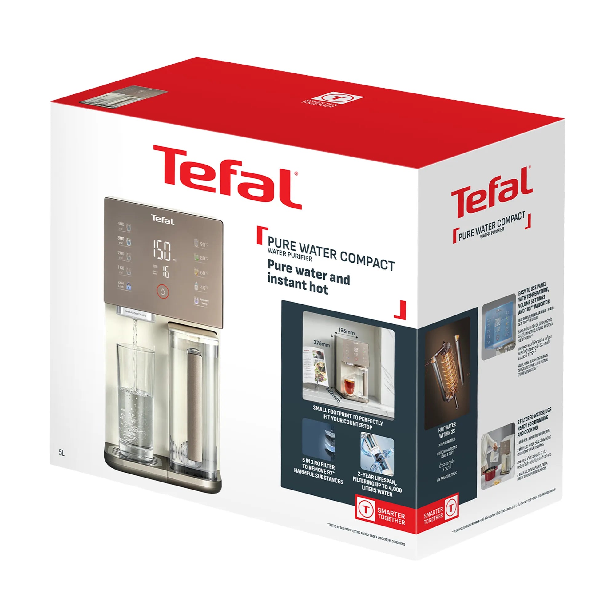 Tefal Pure Water Reverse Osmosis Compact Ambient & Hot Water Purifier Station BR453A packaging