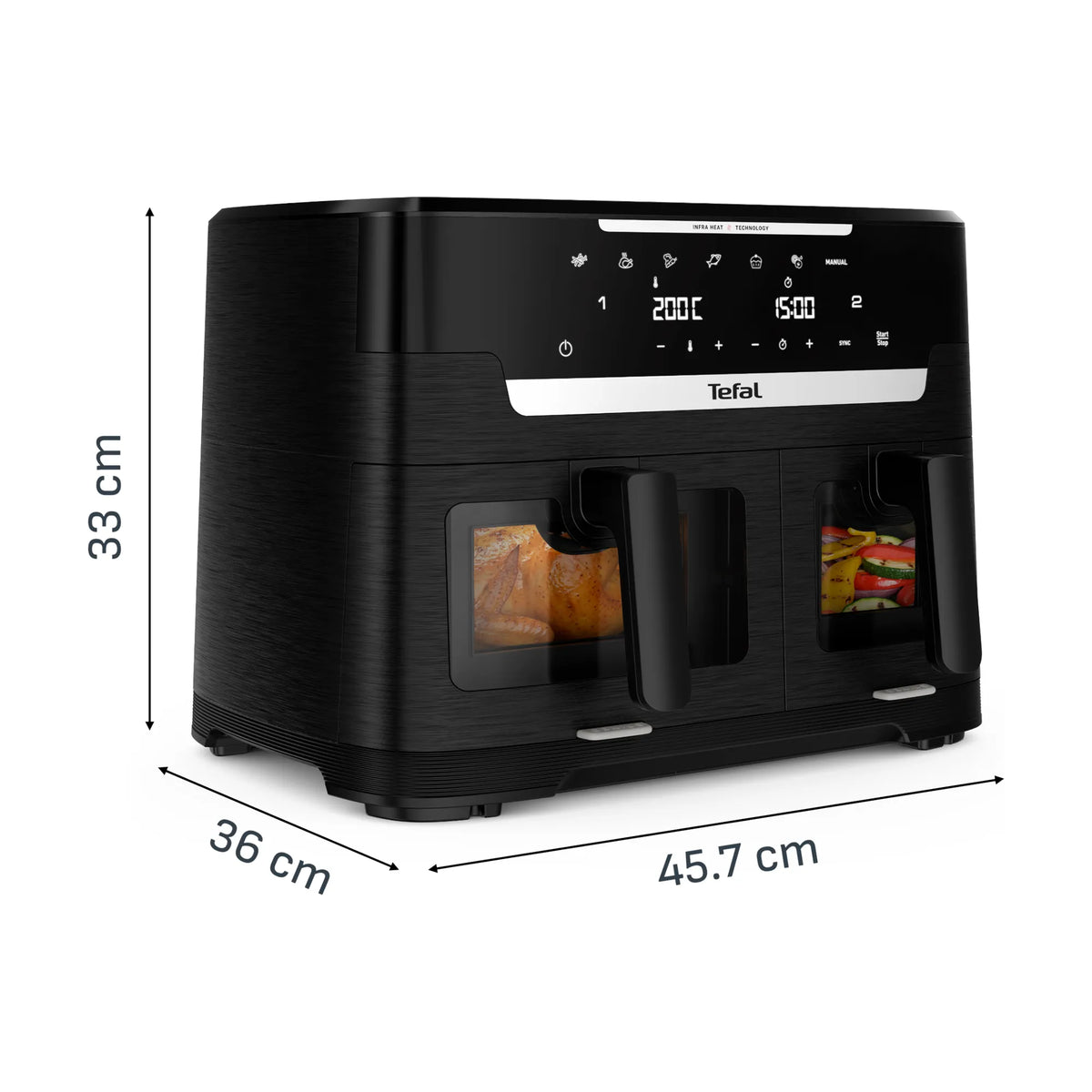 Tefal Ever Fry Infra Heat Dual 11L Detachable Front Air Fryer EY9488 Dimensions