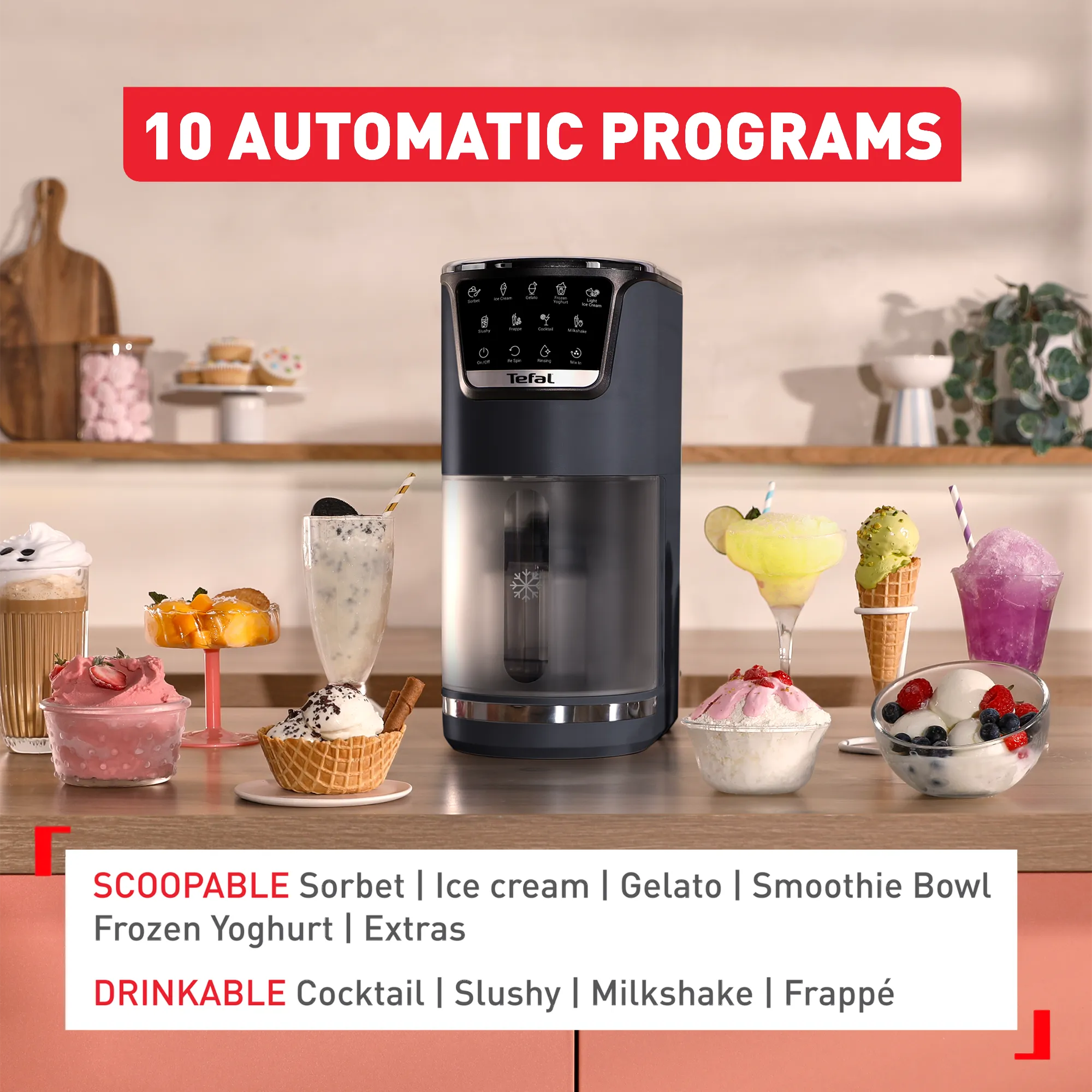 Tefal Dolci Black Knight Ice Cream Maker with 10 automatic programs