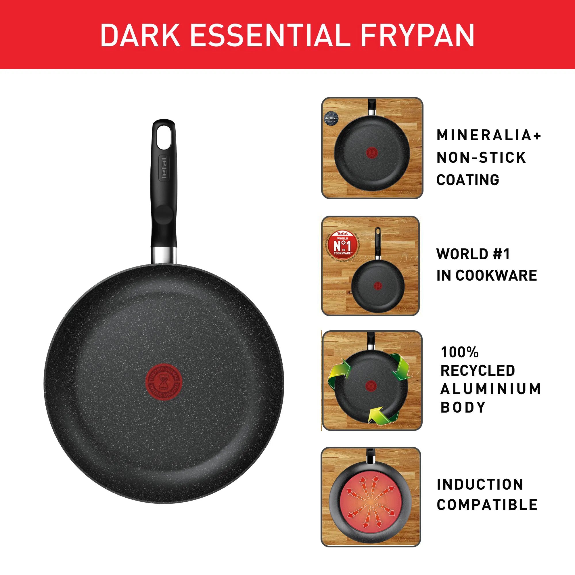 Tefal Dark Essential Mineralia+ Non Stick Frypan features