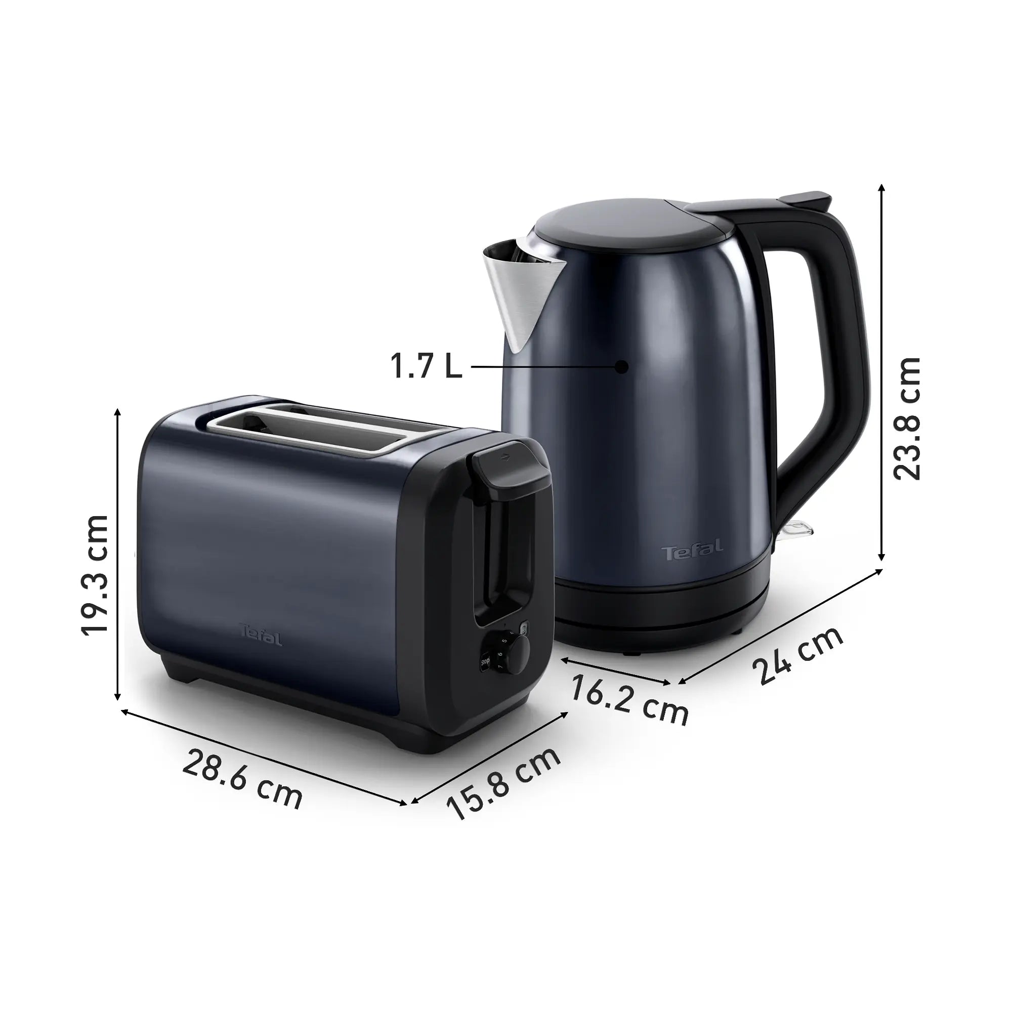 Tefal Subito Black Knight Stainless Steel Toaster & Kettle Breakfast Set dimensions