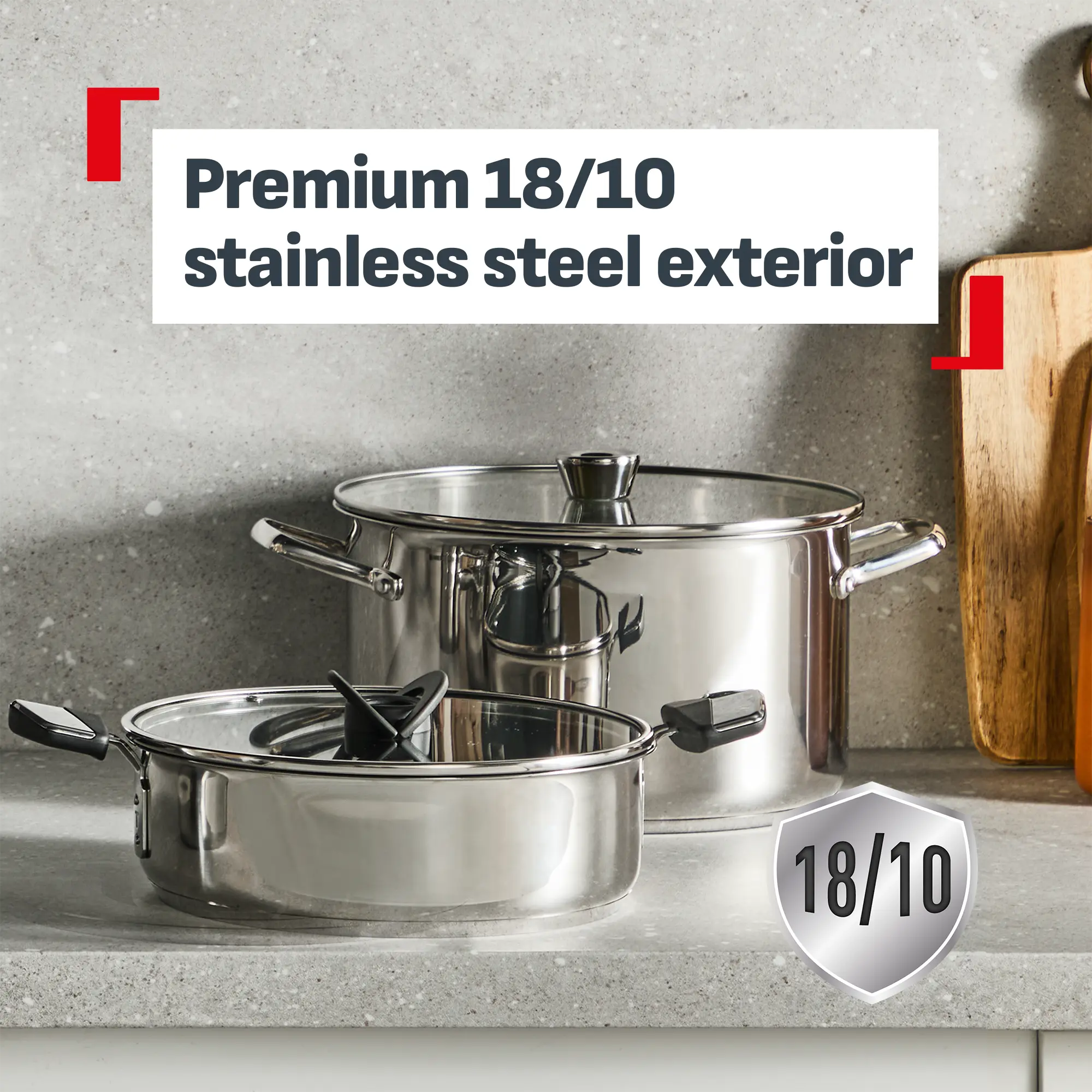 Tefal Space+ Emotion+ Induction Stainless Steel Non-Stick Shallowpan 26cm + Lid