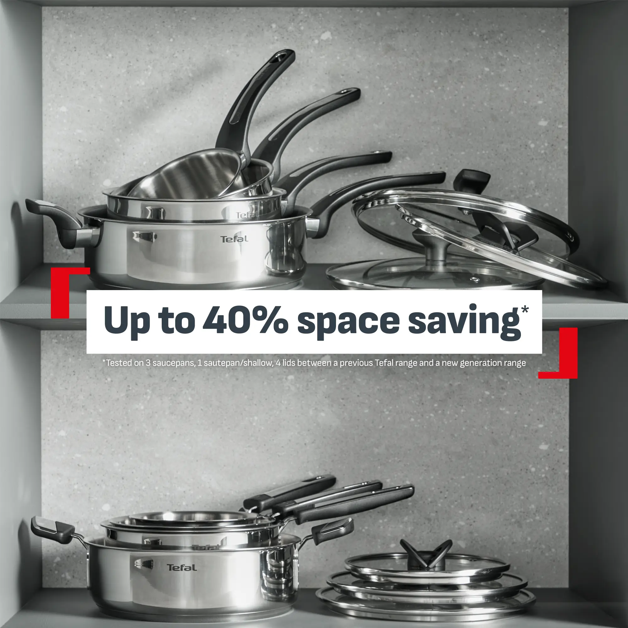 Tefal Space+ Emotion+ Induction Stainless Steel Non-Stick Shallowpan 26cm + Lid