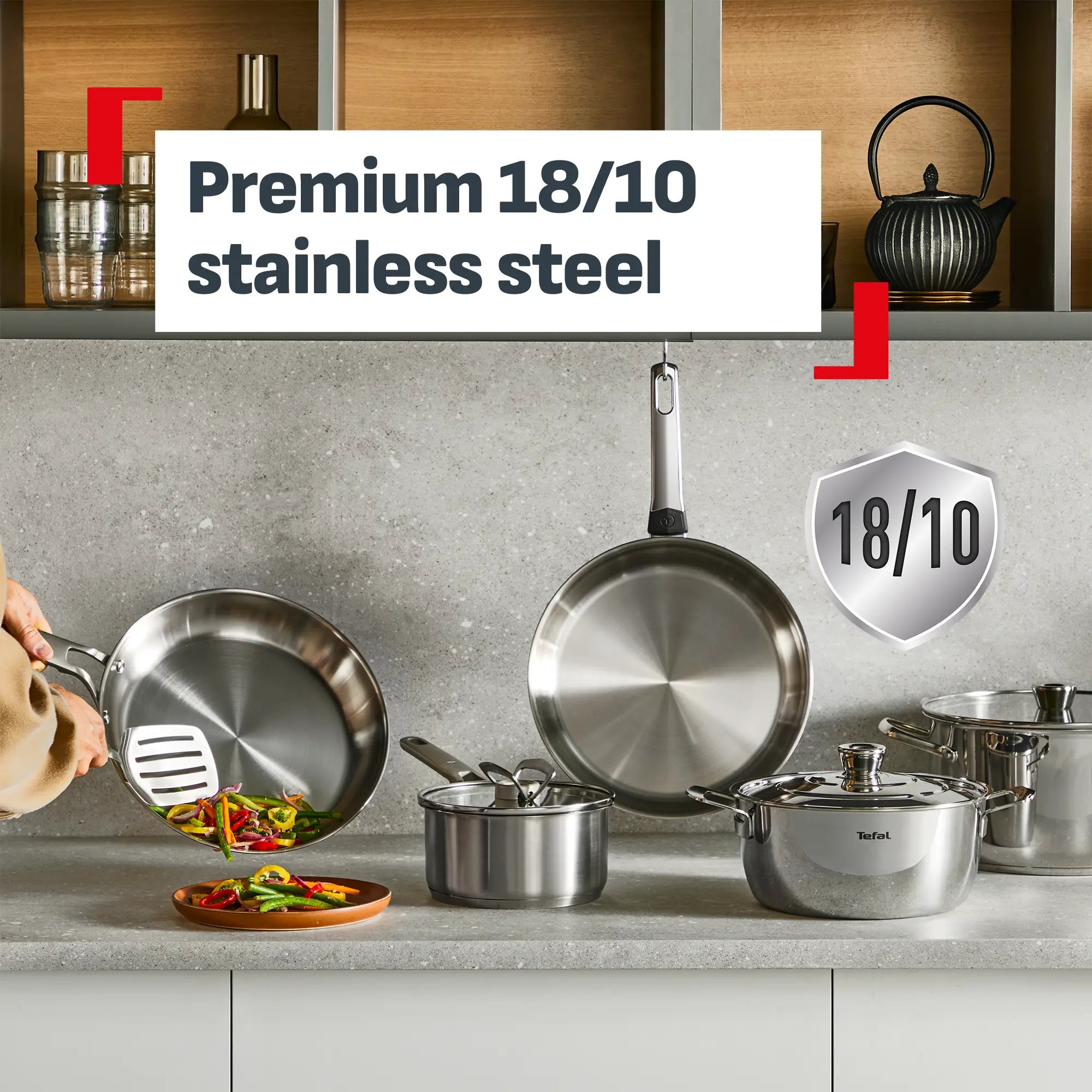 Tefal Emotion+ Induction Stainless Steel Uncoated Twin Pack Frypan 24/28cm