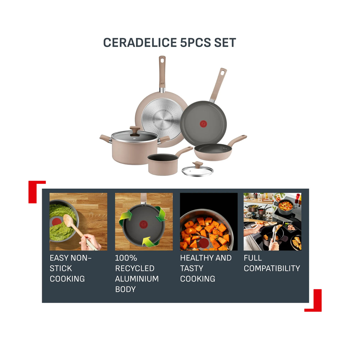 Tefal Ceradelice Ceramic Induction Non-Stick 5pc Set Features
