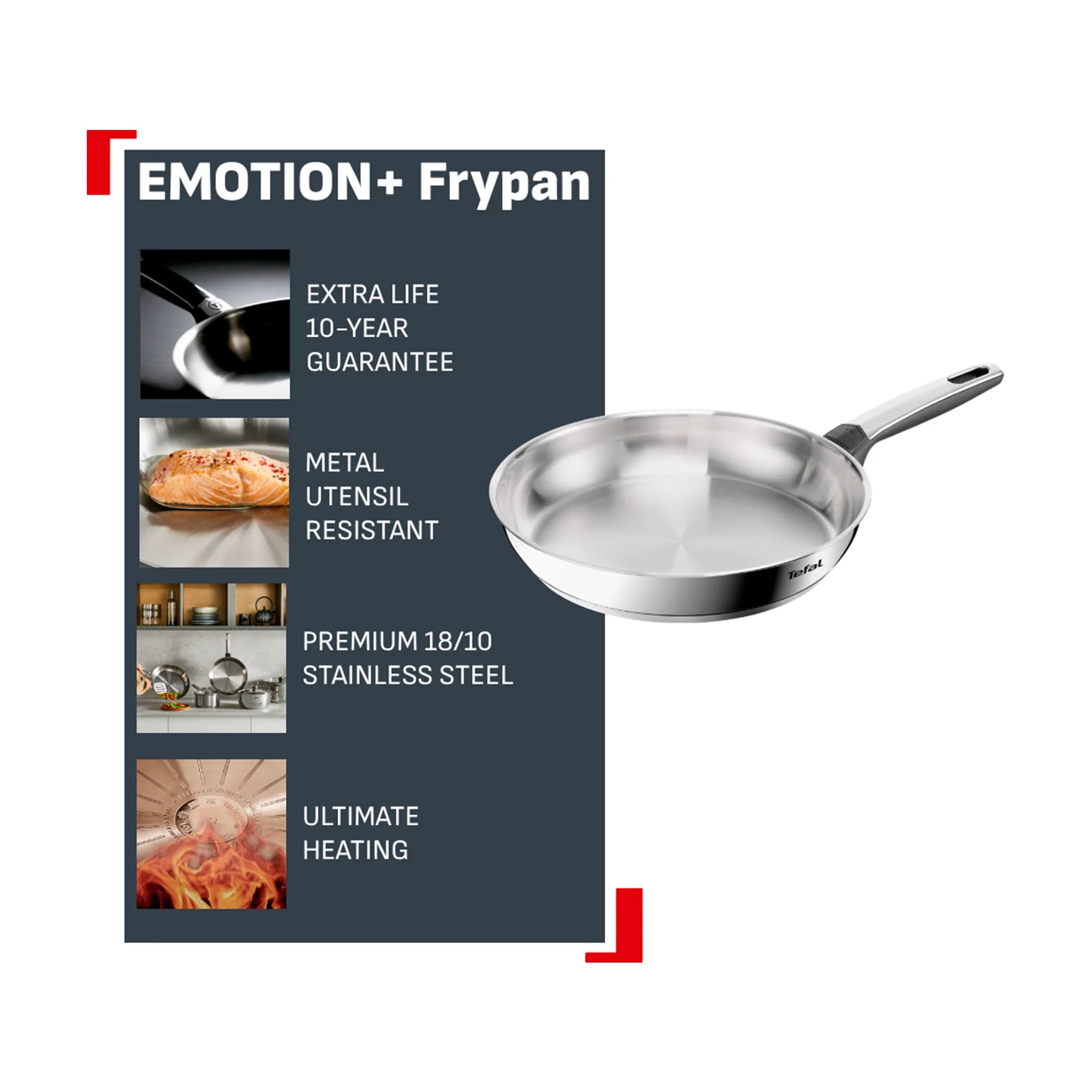 Tefal Emotion+ Induction Stainless Steel Uncoated Frypan 28cm