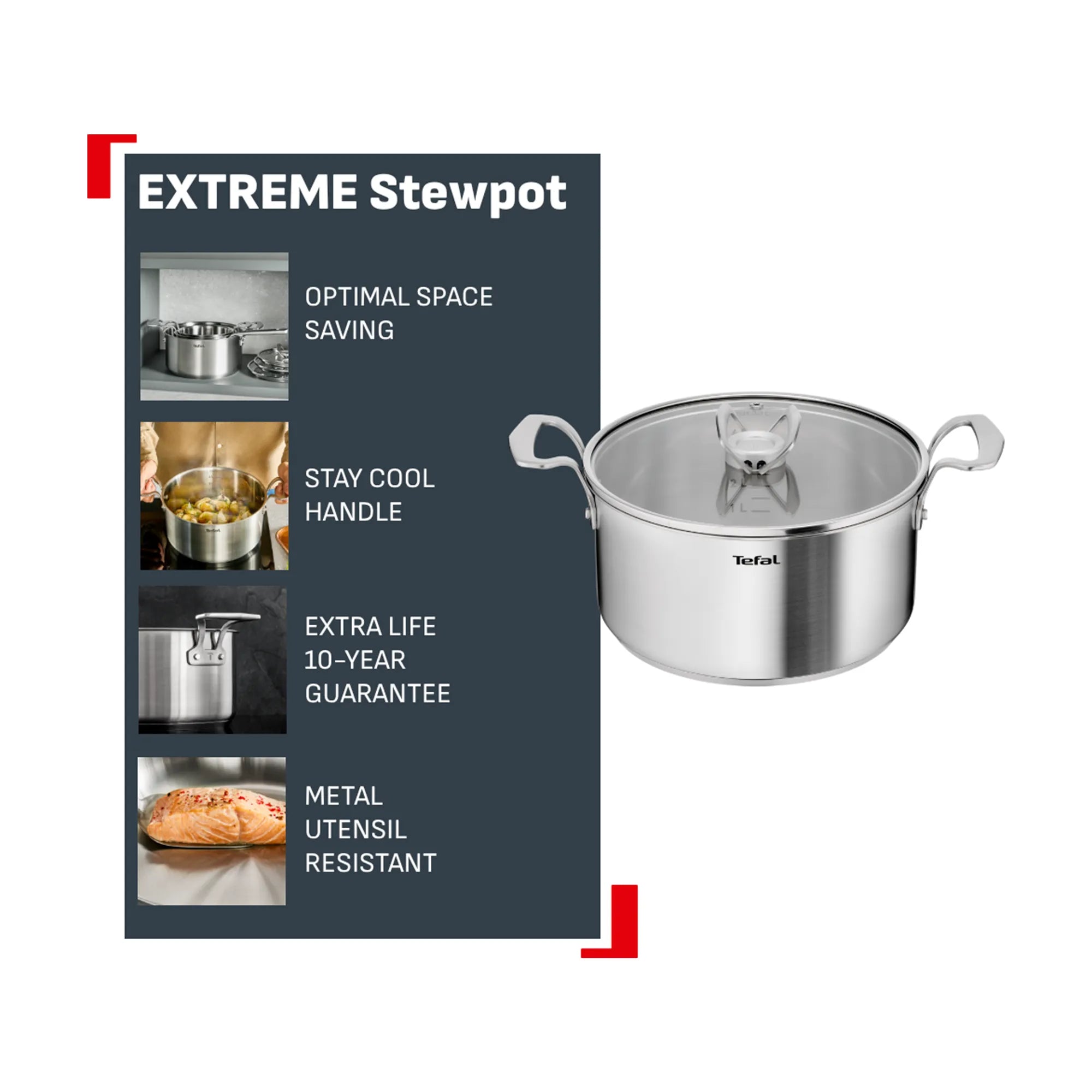 Tefal Space+ Extreme Induction Stainless Steel Stewpot 20cm + Lid