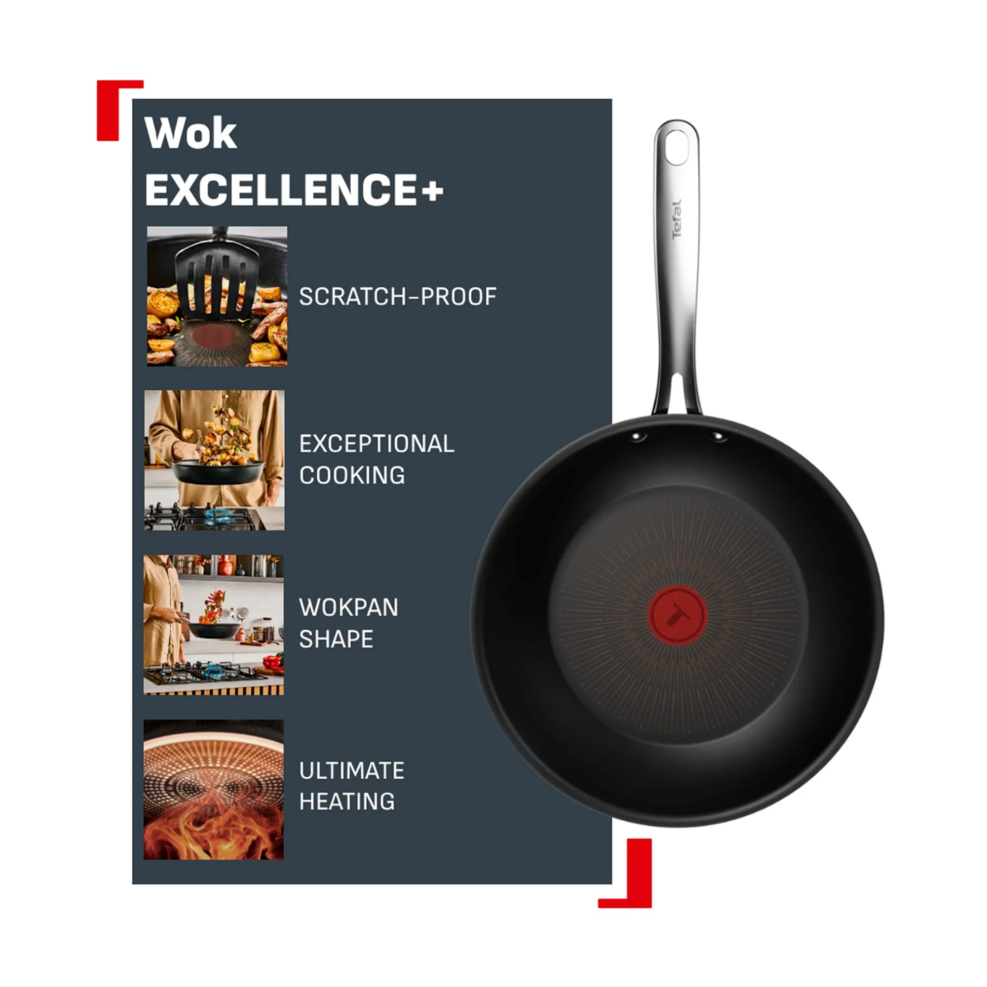 Tefal Excellence+ Induction FusionCore Non-Stick Wok 28cm Features