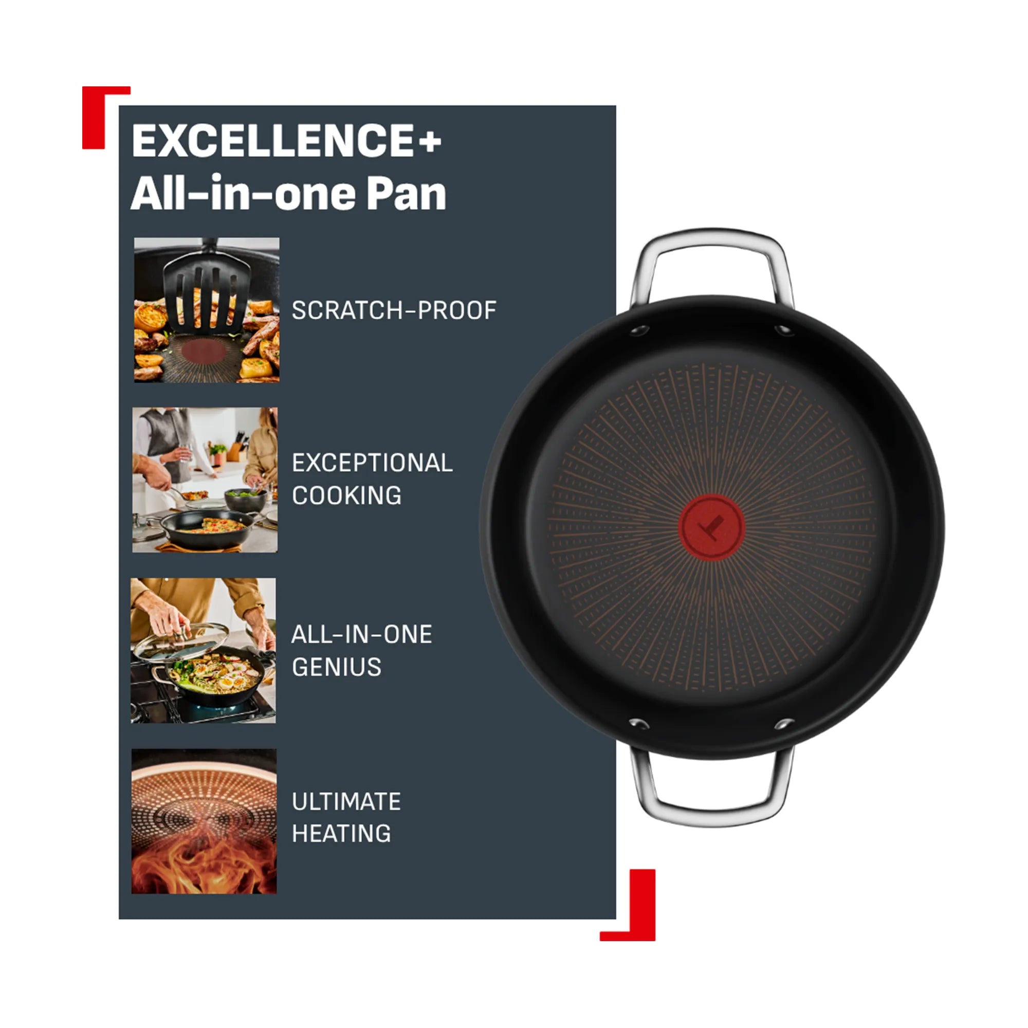Tefal Excellence+ Induction FusionCore Non-Stick All-In-One Pan 28cm + Lid Features