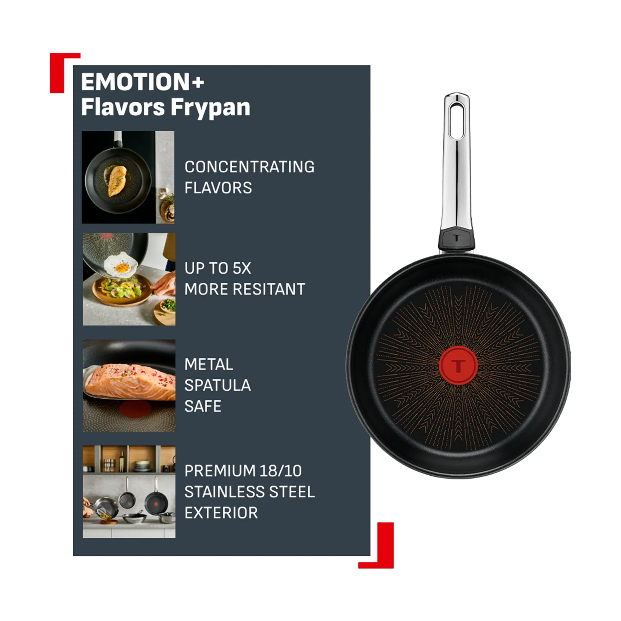 Tefal Emotion+ Flavors Induction Stainless Steel Oil Concentrating Non-Stick Frypan 28cm
