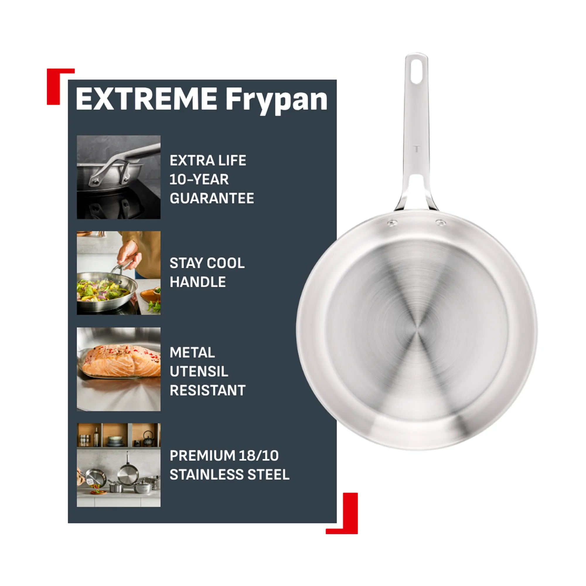 Tefal Extreme Induction Stainless Steel Uncoated Frypan 24cm