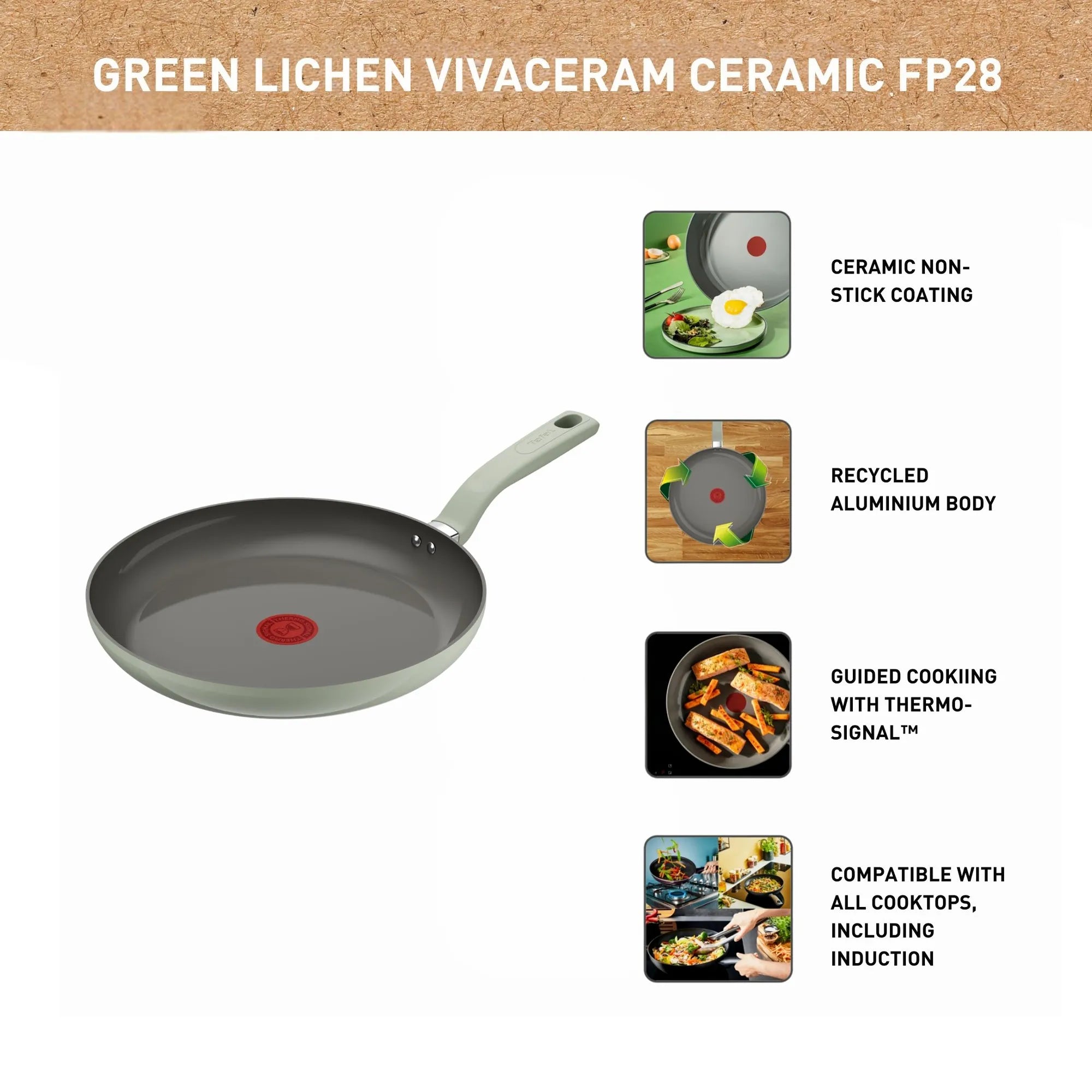 Tefal Vivaceram Induction Ceramic Green Lichen Frypan 28cm
