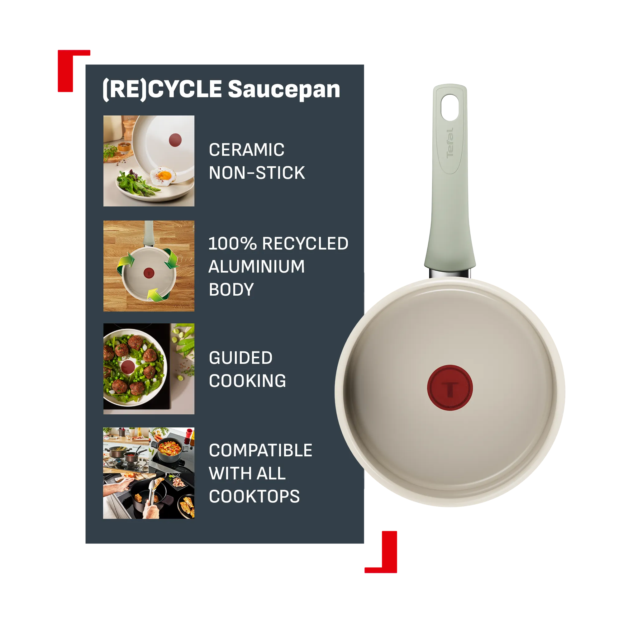 Tefal (Re)cycle Induction Ceramic Green Lichen Non-Stick Saucepan 16cm