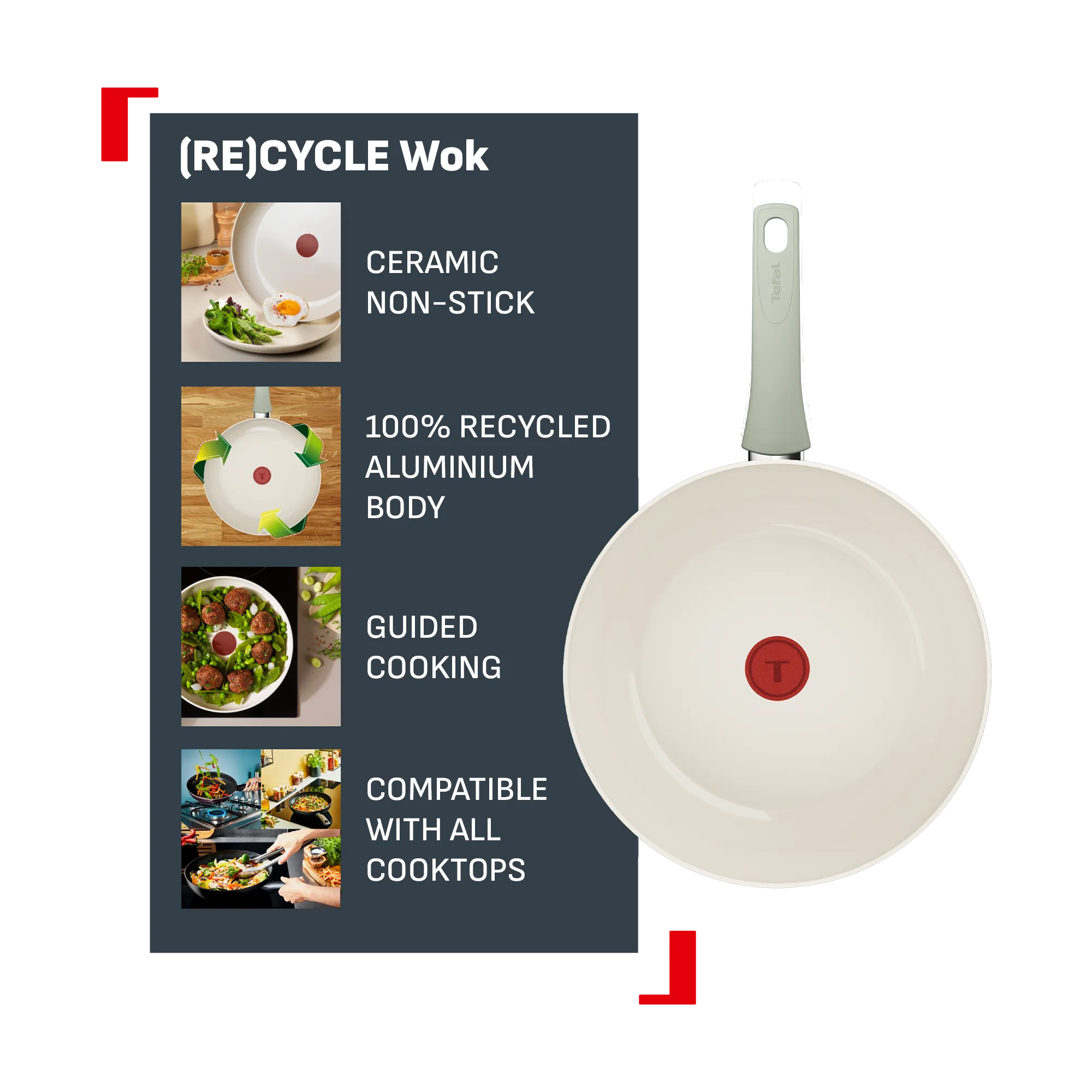 Tefal (Re)cycle Induction Ceramic Green Lichen Non-Stick Wok 28cm