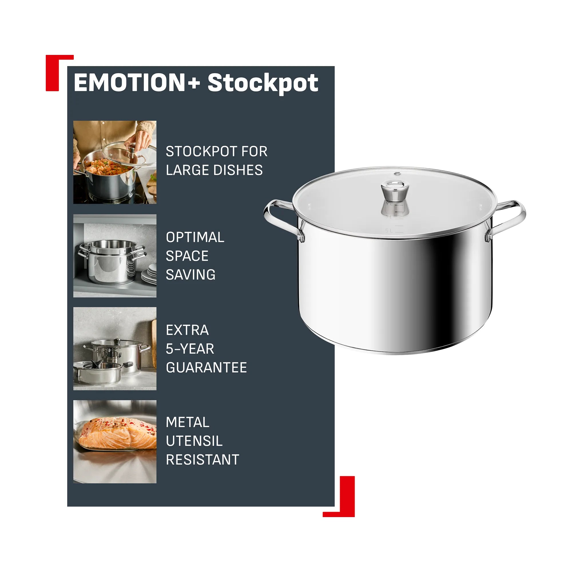 Tefal Space+ Emotion+ XL Induction Stainless Steel Big Pot 13.8L