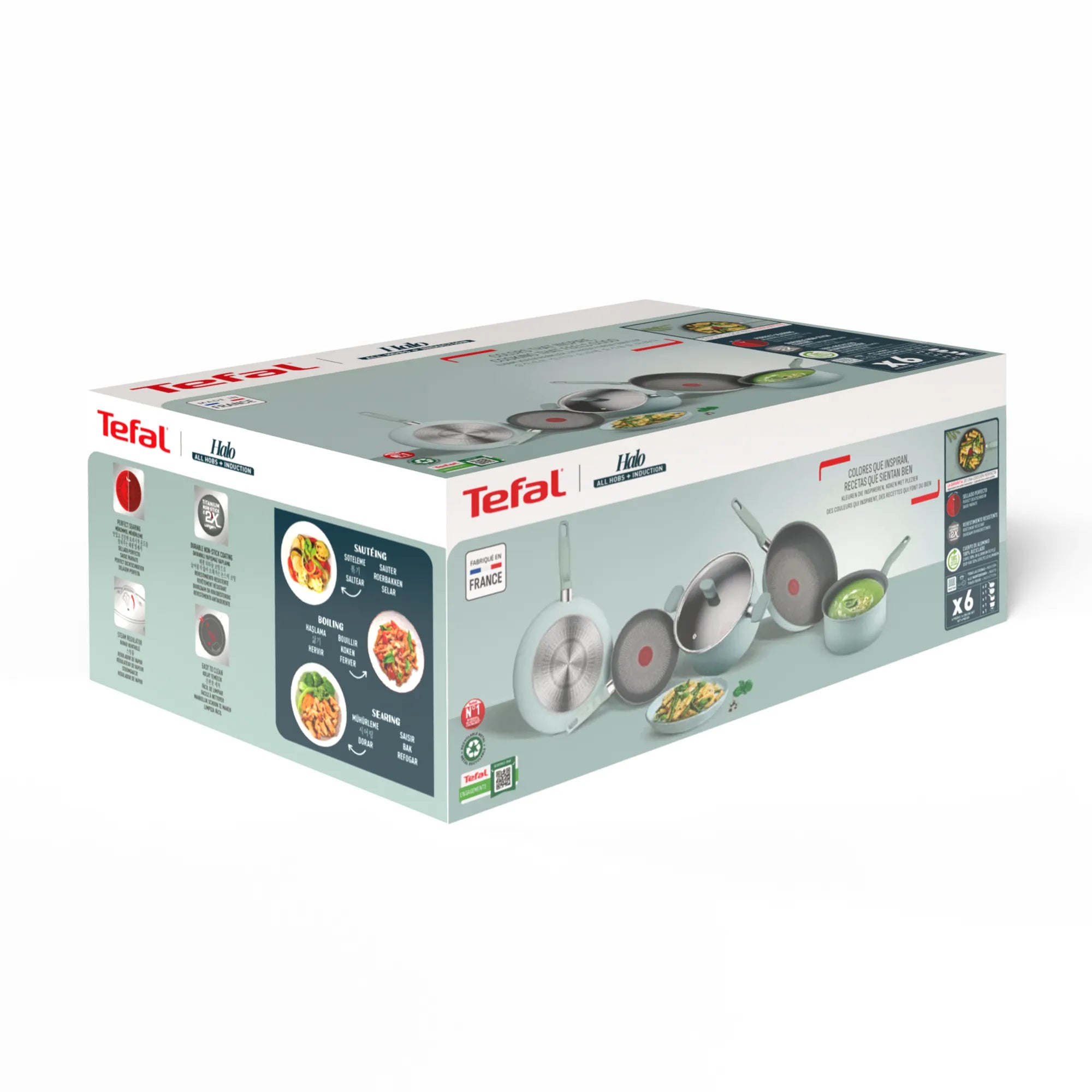 Tefal Halo Induction Non-Stick Eucalyptus 5pc Cookware Set