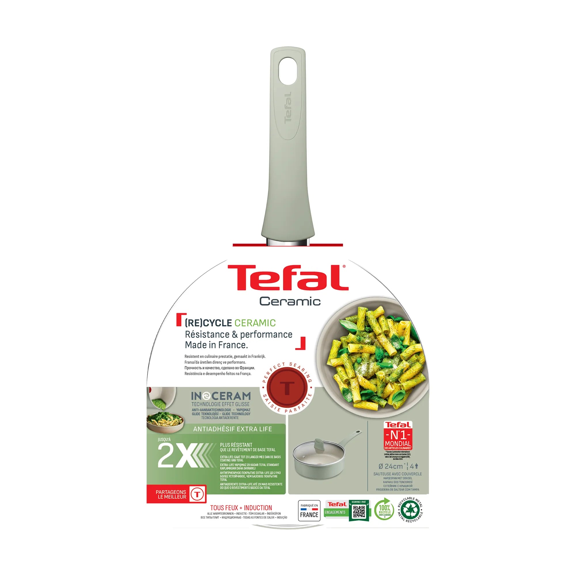 Tefal (Re)cycle Induction Ceramic Green Lichen Non-Stick Sautepan 24cm + Lid