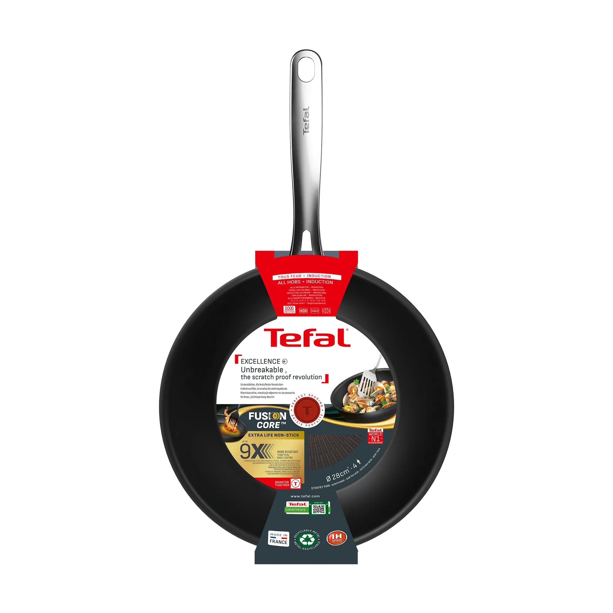 Tefal Excellence+ Induction FusionCore Non-Stick Wok 28cm Packaging