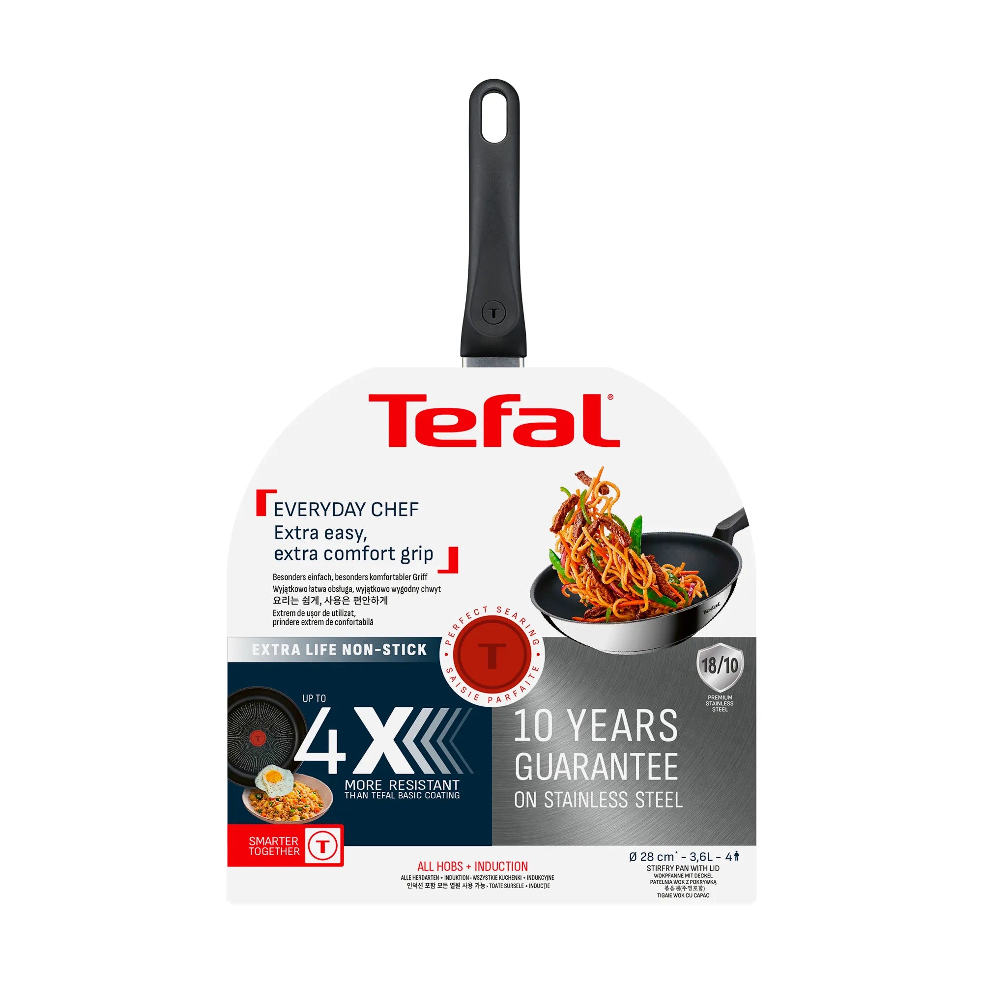 Tefal Everyday Chef Induction Stainless Steel Non-Stick Wok 28cm + Lid