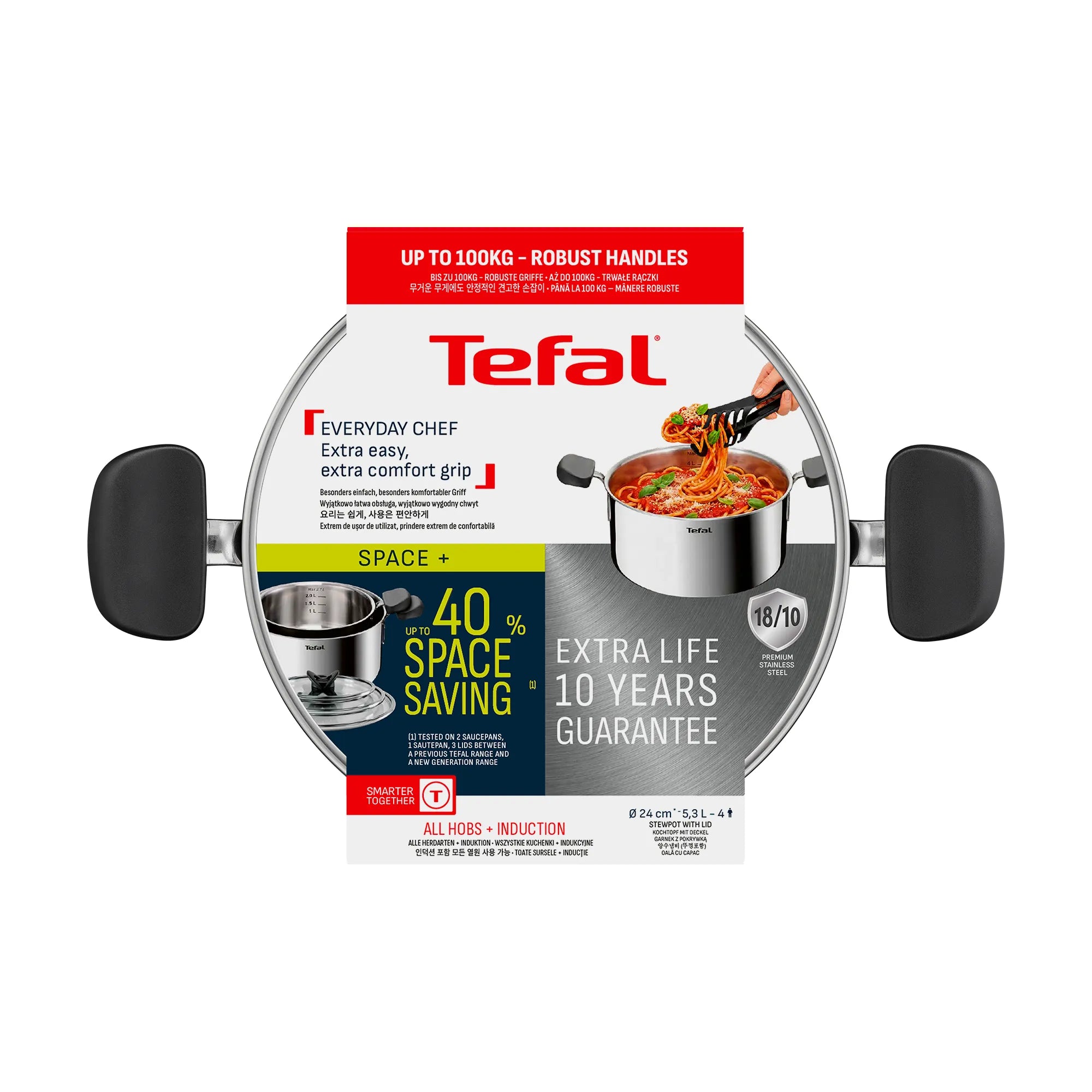 Tefal Space+ Everyday Chef Induction Stainless Steel Stewpot 24cm + Lid Packaging