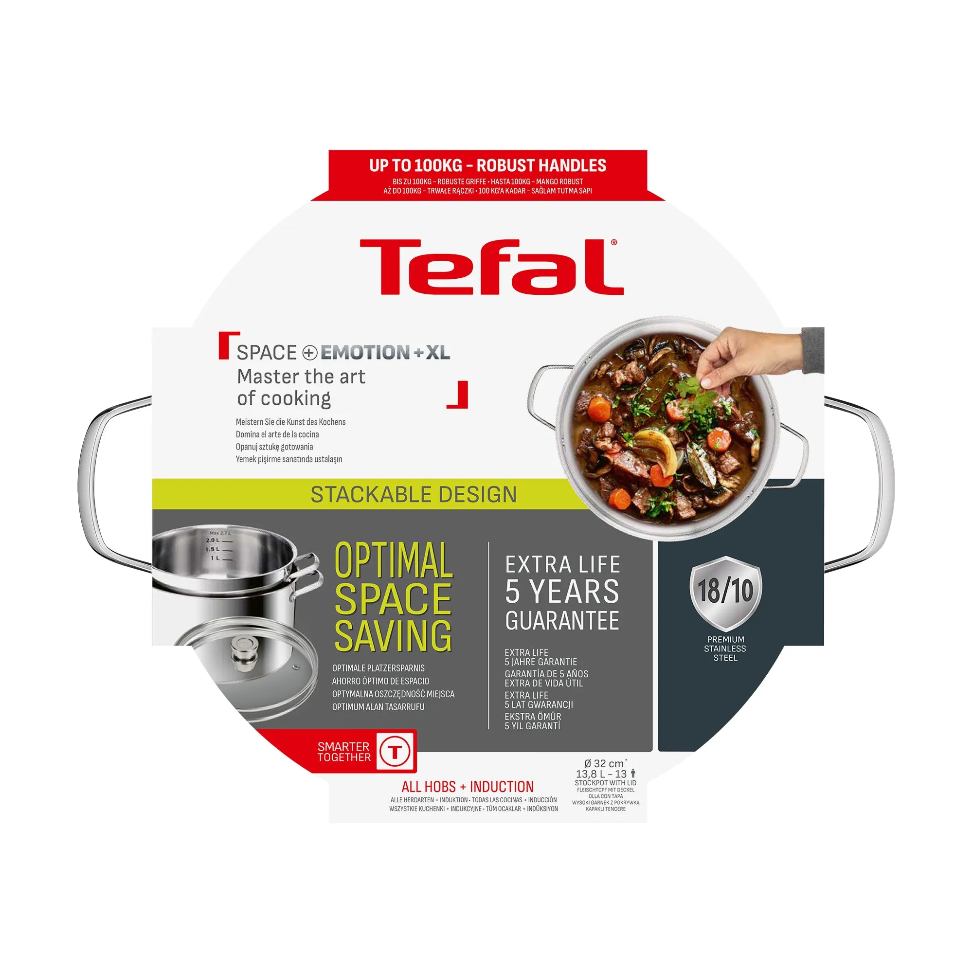 Tefal Space+ Emotion+ XL Induction Stainless Steel Big Pot 13.8L